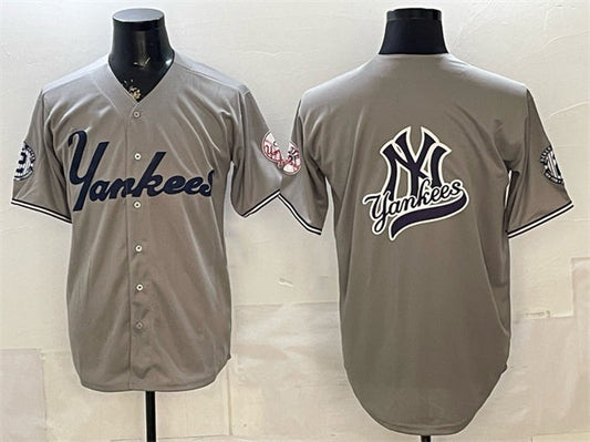 New York Yankees Team Big Logo Grey With Patch Limited Stitched Jersey