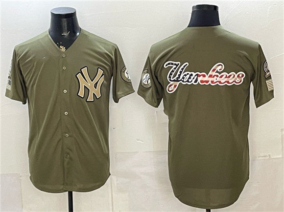 New York Yankees Team Big Logo Olive 2026 Armed Forces Day Stitched Jersey