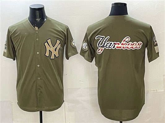 New York Yankees Team Big Logo Olive 2026 Armed Forces Day Stitched Jersey