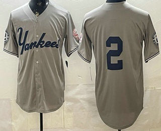 New York Yankees #2 Derek Jeter Grey Without Name Limited Jersey