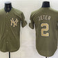 New York Yankees #2 Derek Jeter Olive 2026 Armed Forces Day Stitched Jersey