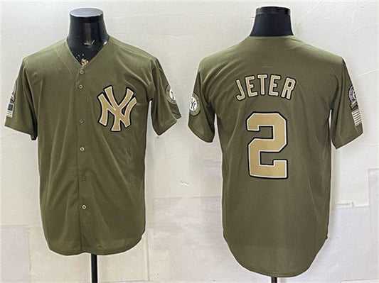 New York Yankees #2 Derek Jeter Olive 2026 Armed Forces Day Stitched Jersey