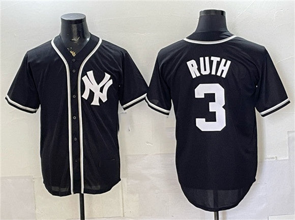 New York Yankees #3 Babe Ruth 2026 Fashion Replica Black Out Stitched Jersey