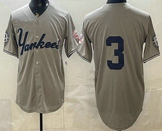 New York Yankees #3 Babe Ruth Grey Without Name Limited Jersey
