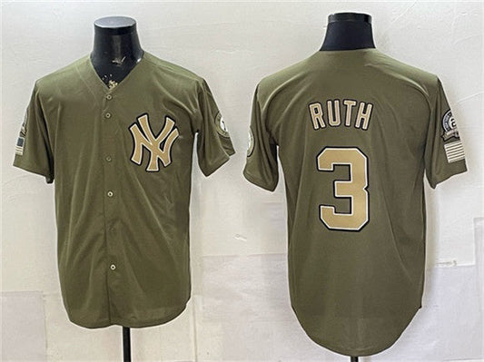 New York Yankees #3 Babe Ruth Olive 2026 Armed Forces Day Stitched Jersey