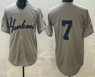 New York Yankees #7 Mickey Mantle Grey Without Name Limited Jersey
