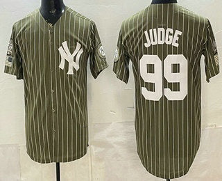 New York Yankees #99 Aaron Judge Olive Pinstripe 2026 Armed Forces Day Salute To Service Jersey
