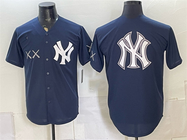 New York Yankees x KAWS Team Big Logo Navy Stadium Stitched Baseball Jersey