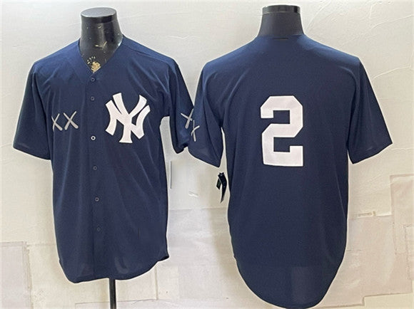 New York Yankees x KAWS #2 Derek Jeter Navy Stadium Stitched Baseball Jersey