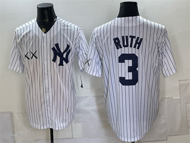 New York Yankees x KAWS #3 Babe Ruth White Stadium Stitched Baseball Jersey