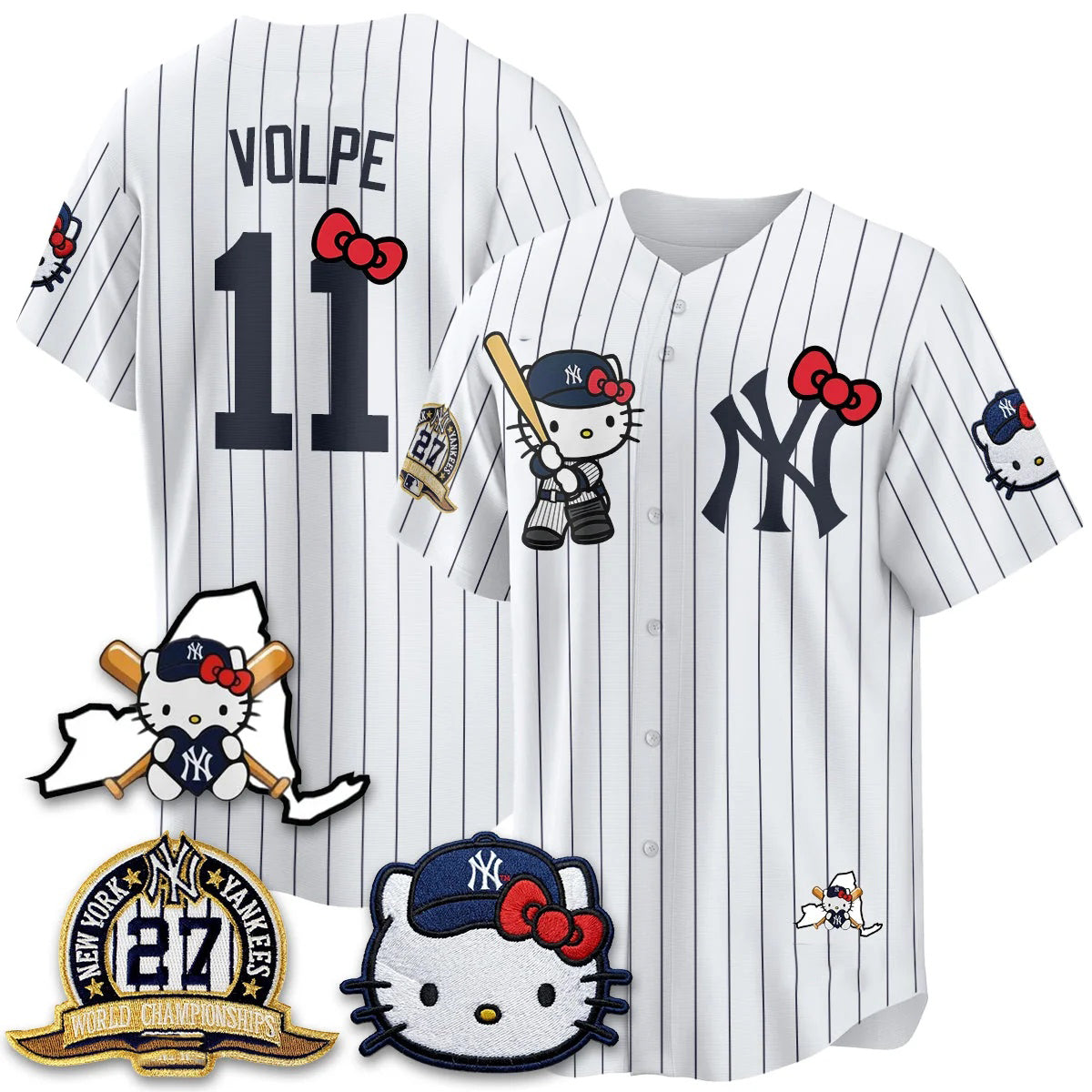 New York Yankees #11 Anthony Volpe Stripes White Puhics Meow KT 2026 Vapor Limited All Stitched Jersey