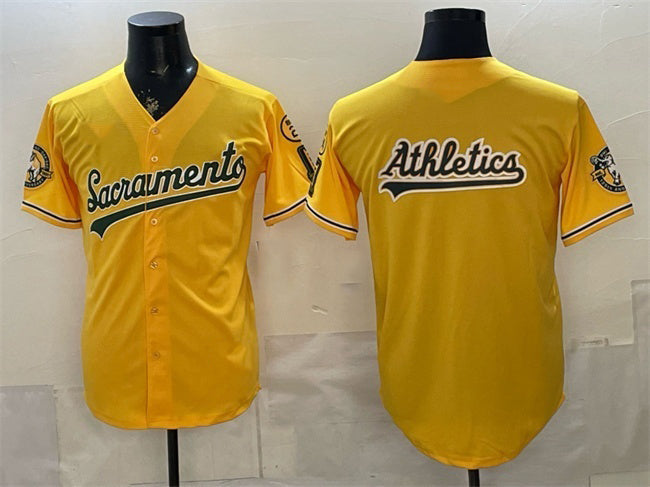 Oakland Athletics Team Big Logo 2026 Yellow Alternate Sacramento Celebrating 125 Years Vapor Limited Stitched Baseball Jerseys