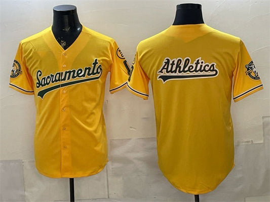 Oakland Athletics Team Big Logo 2026 Yellow Alternate Sacramento Celebrating 125 Years Vapor Limited Stitched Baseball Jerseys