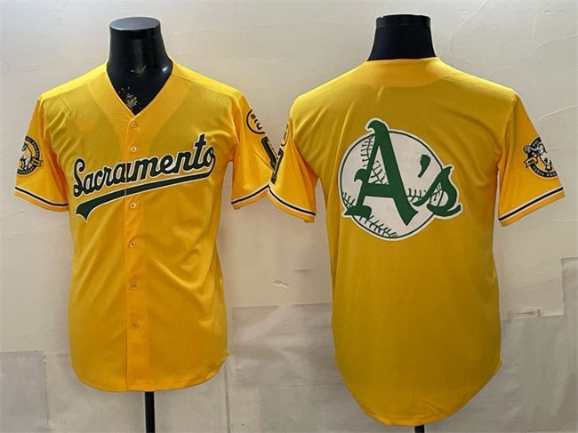 Oakland Athletics Team Big Logo 2026 Yellow Alternate Sacramento Celebrating 125 Years Vapor Limited Stitched Baseball Jerseys