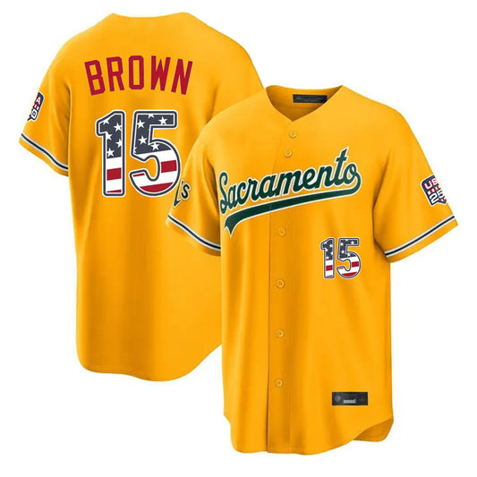 Oakland Athletics #15 Seth Brown Player Gold USA 250 Fourth of July Home Game Stitched Baseball Jersey
