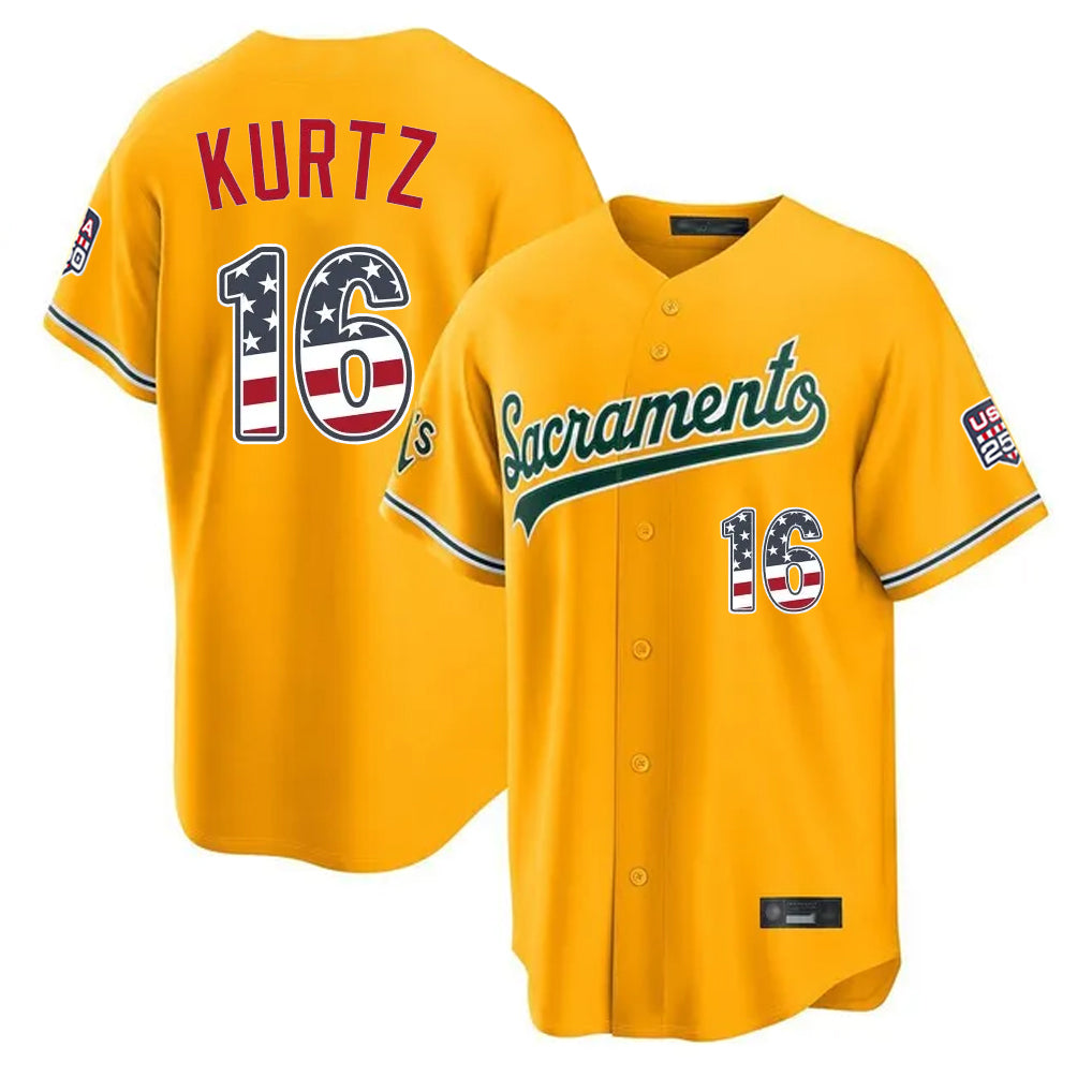 Oakland Athletics #16 Nick Kurtz Player Gold USA 250 Fourth of July Home Game Stitched Baseball Jersey
