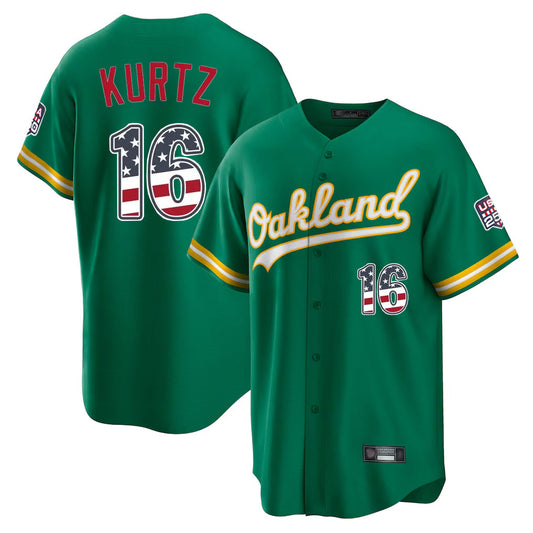 Oakland Athletics #16 Nick Kurtz Player Kelly Green USA 250 Fourth of July Home Game Stitched Baseball Jersey
