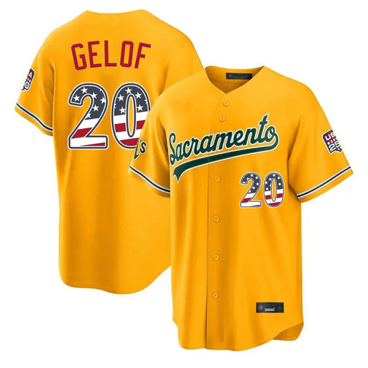 Oakland Athletics #20 Zack Gelof Player Gold USA 250 Fourth of July Home Game Stitched Baseball Jersey