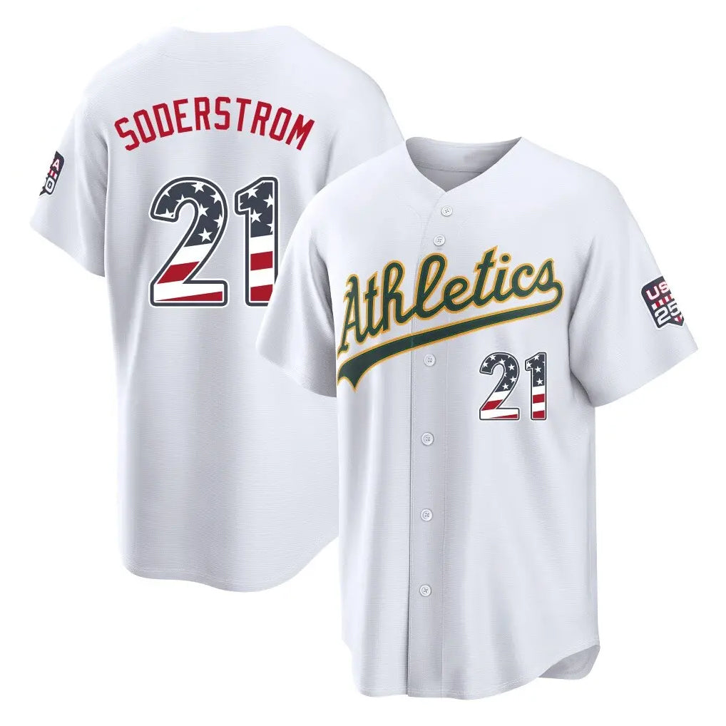 Oakland Athletics #21 Tyler Soderstrom Player White USA 250 Fourth of July Home Game Stitched Baseball Jersey