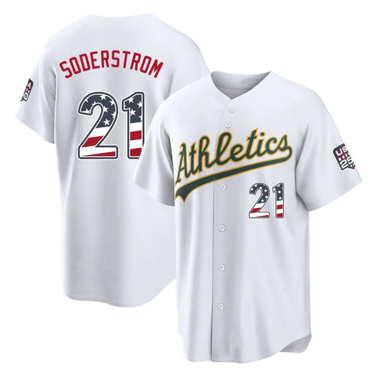 Oakland Athletics #21 Tyler Soderstrom Player White USA 250 Fourth of July Home Game Stitched Baseball Jersey