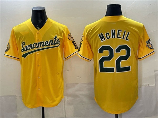 Oakland Athletics #22 Jeff McNeil 2026 Yellow Alternate Sacramento Celebrating 125 Years Vapor Limited Stitched Jersey
