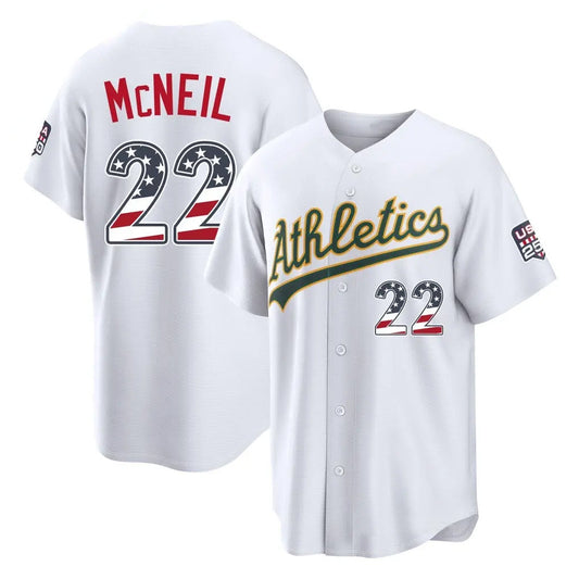 Oakland Athletics #22 Jeff McNeil Player White USA 250 Fourth of July Home Game Stitched Baseball Jersey