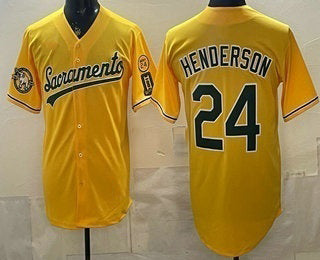 Oakland Athletics #24 Ricky Henderson Yellow Limited Jersey