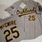 Oakland Athletics #25 Mark McGwire Grey With Green Elephant & 1989 World Series Patch Battle of the Bay Stitched Baseball Jersey