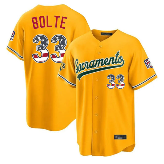 Oakland Athletics #33 Henry Bolte Player Gold USA 250 Fourth of July Home Game Stitched Baseball Jersey
