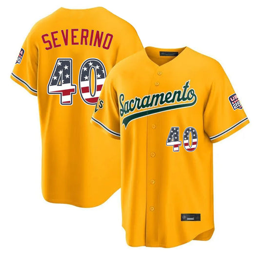 Oakland Athletics #40 Luis Severino Player Gold USA 250 Fourth of July Home Game Stitched Baseball Jersey