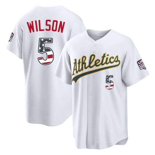 Oakland Athletics #5 Jacob Wilson Player White USA 250 Fourth of July Home Game Stitched Baseball Jersey