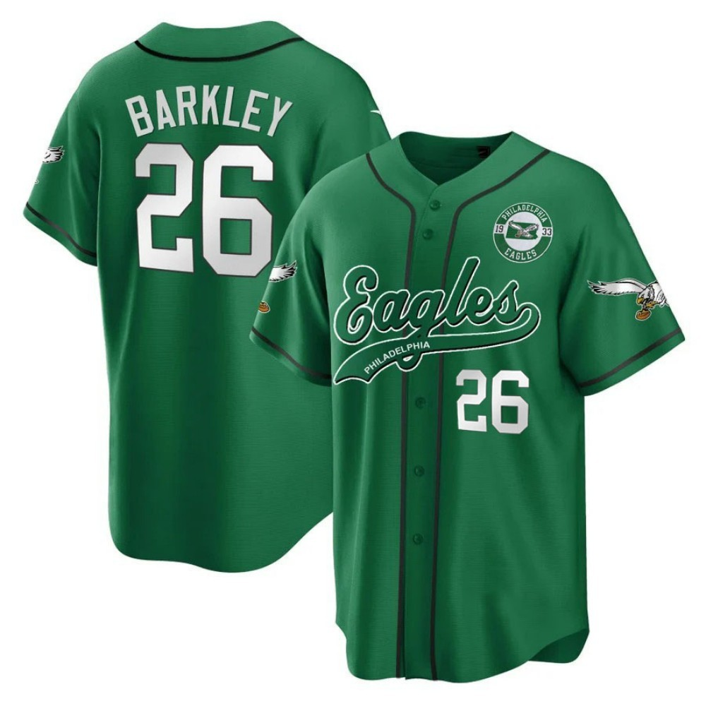 P.Eagles #26 Saquon Barkley Kelly Green Stitched Baseball Jersey