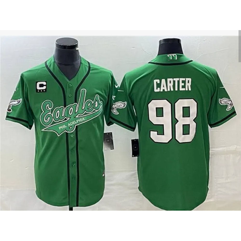 P.Eagles #98 Jalen Carter Kelly Green Stitched Baseball Jersey