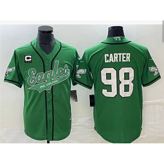P.Eagles #98 Jalen Carter Kelly Green Stitched Baseball Jersey