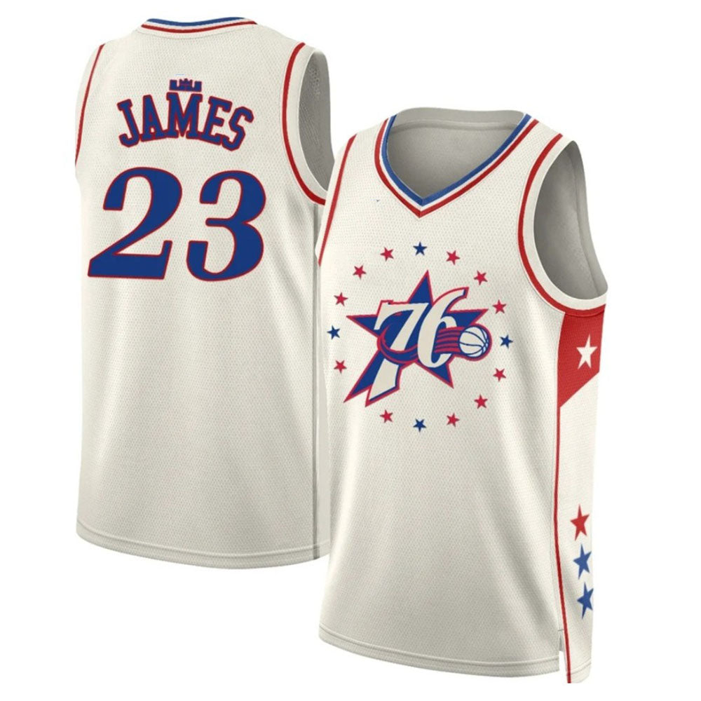PH.76ers #23 LeBron James Cream Stitched American Basketball Jersey