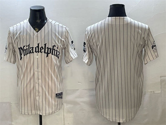 Philadelphia Phillies Blank Cream Pinstripe Gothic Vapor Limited Stitched Baseball Jersey