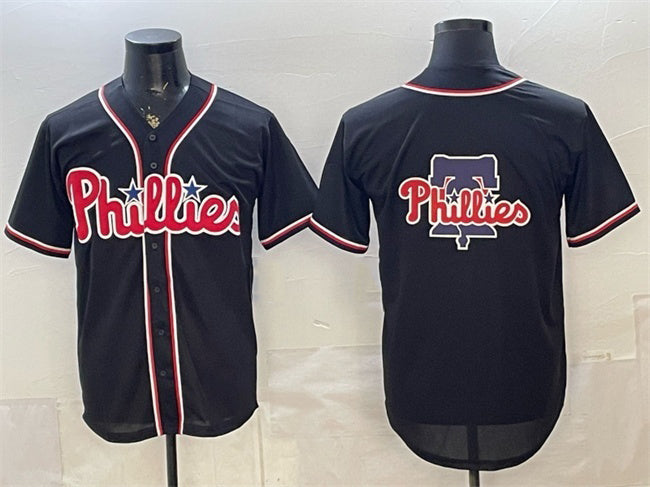 Philadelphia Phillies Team Big Logo 2026 Fashion Replica Black Out Stitched Baseball Jersey