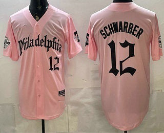 Philadelphia Phillies #12 Kyle Schwarber Pink Gothic Vapor Limited Stitched Baseball Jersey