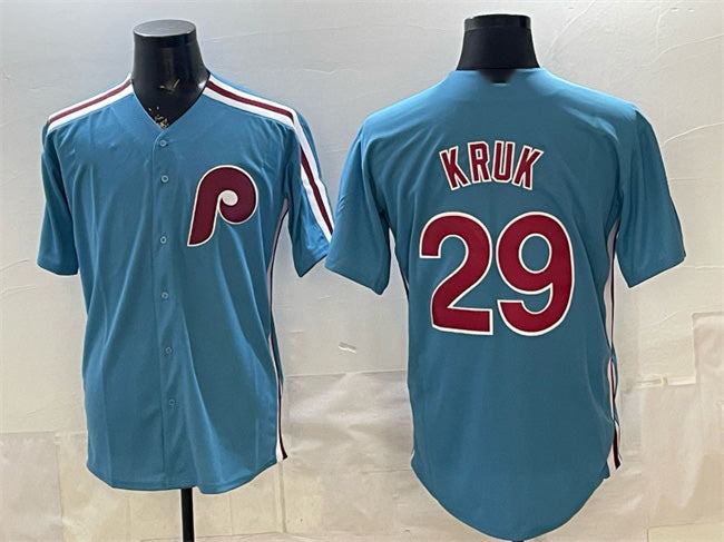 Philadelphia Phillies #29 John Kruk Blue Cool Base Stitched Baseball Jersey