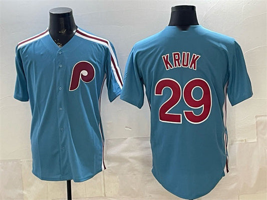 Philadelphia Phillies #29 John Kruk Blue Cool Base Stitched Baseball Jersey