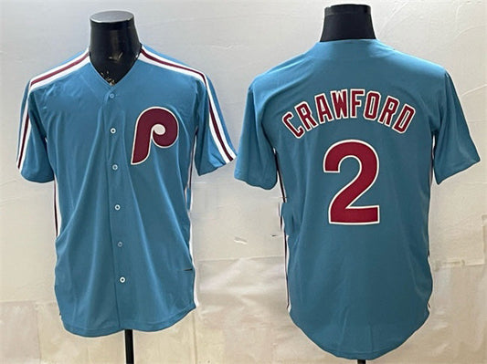 Philadelphia Phillies #2 Justin Crawford Blue Cool Base Stitched Baseball Jersey