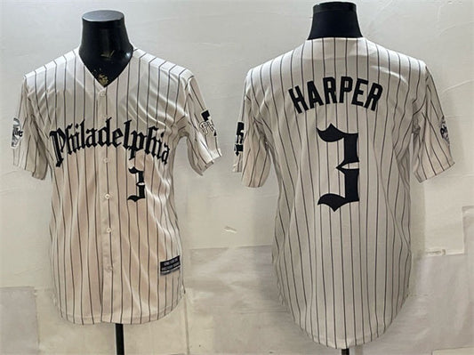 Philadelphia Phillies #3 Bryce Harper Cream Pinstripe Gothic Vapor Limited Stitched Baseball Jersey