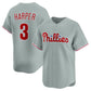 Philadelphia Phillies #3 Bryce Harper Road Limited Player Jersey - Gray Stitched Baseball Jersey