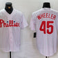 Philadelphia Phillies #45 Zack Wheeler White Cool Base Stitched Baseball Jersey