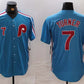 Philadelphia Phillies #7 Trea Turner Number Blue Cooperstown Throwback Cool Base Stitched Baseball Jerseys