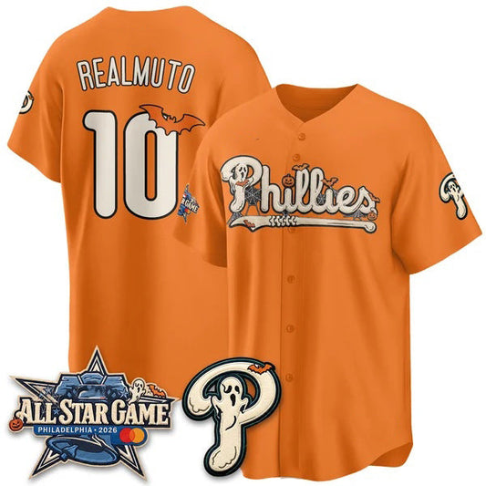 Philadelphia Phillies #10 J.T. Realmuto Orange Puhics Halloween 2026 Vapor Limited Stitched Jersey