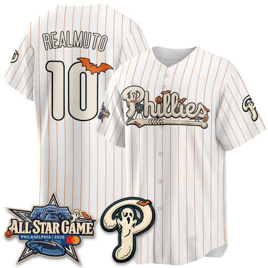 Philadelphia Phillies #10 J.T. Realmuto White Puhics Halloween 2026 Vapor Limited Stitched Jerseys