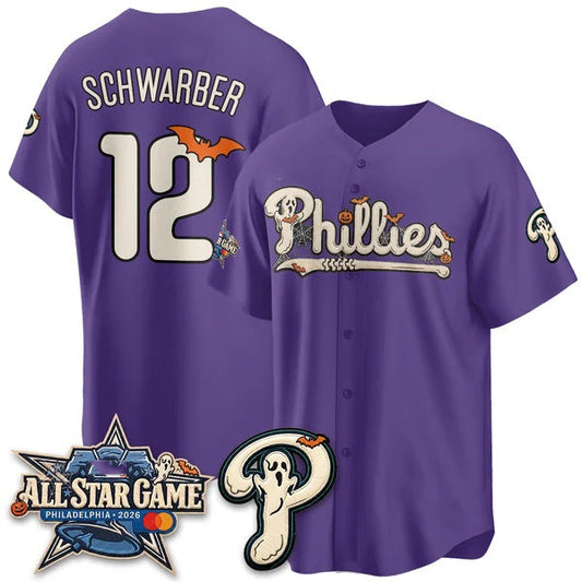 Philadelphia Phillies #12 Kyle Schwarbe Purple Puhics Halloween 2026 Vapor Limited Stitched Jersey