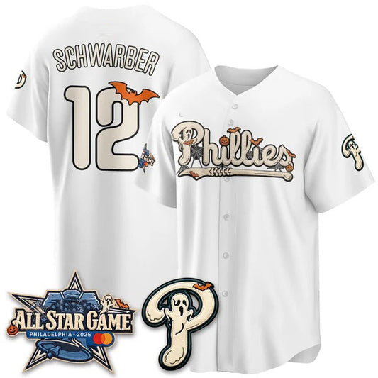 Philadelphia Phillies #12 Kyle Schwarbe White Puhics Halloween 2026 Vapor Limited Stitched Jersey