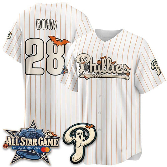 Philadelphia Phillies #28 Alec Bohm White Puhics Halloween 2026 Vapor Limited Stitched Jerseys